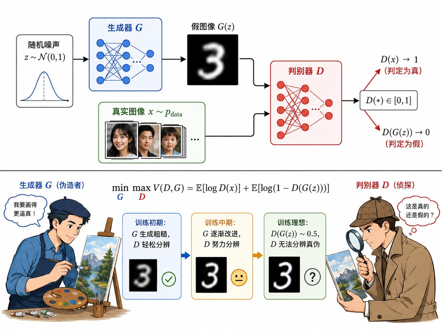 GAN 对抗博弈——生成器 vs 判别器