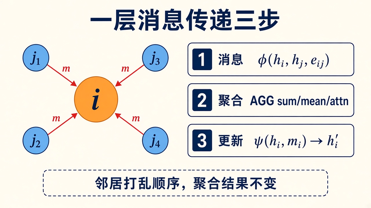 一层消息传递三步