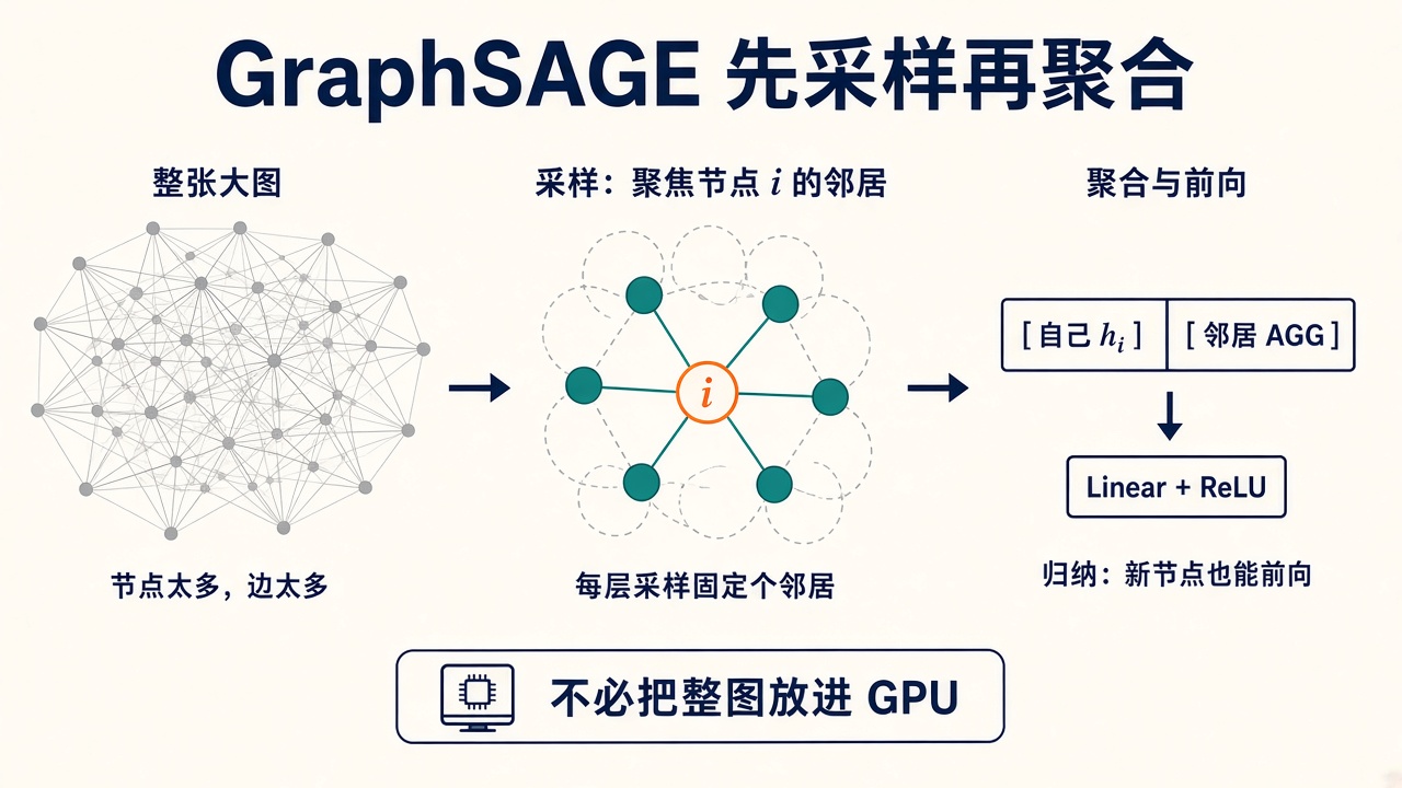 GraphSAGE：先采样再聚合